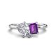 1 - Nadya Pear Shape Forever One Moissanite & Emerald Shape Amethyst 2 Stone Duo Ring 