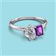 3 - Nadya Pear Shape Forever One Moissanite & Emerald Shape Amethyst 2 Stone Duo Ring 