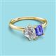 3 - Nadya Pear Shape Forever Brilliant Moissanite & Emerald Shape Tanzanite 2 Stone Duo Ring 