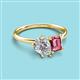 3 - Nadya Pear Shape Forever Brilliant Moissanite & Emerald Shape Pink Tourmaline 2 Stone Duo Ring 