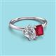 3 - Nadya Pear Shape Forever Brilliant Moissanite & Emerald Shape Ruby 2 Stone Duo Ring 