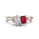 1 - Nadya Pear Shape Forever One Moissanite & Emerald Shape Ruby 2 Stone Duo Ring 