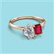 3 - Nadya Pear Shape Forever One Moissanite & Emerald Shape Ruby 2 Stone Duo Ring 