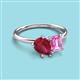 3 - Nadya Pear Shape Lab Created Ruby & Emerald Shape Pink Sapphire 2 Stone Duo Ring 