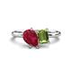 1 - Nadya Pear Shape Lab Created Ruby & Emerald Shape Peridot 2 Stone Duo Ring 