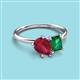 3 - Nadya Pear Shape Lab Created Ruby & Emerald Shape Emerald 2 Stone Duo Ring 