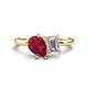 1 - Nadya Pear Shape Lab Created Ruby & Emerald Shape Forever One Moissanite 2 Stone Duo Ring 