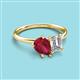 3 - Nadya Pear Shape Lab Created Ruby & Emerald Shape Forever One Moissanite 2 Stone Duo Ring 