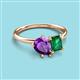 3 - Nadya Pear Shape Amethyst & Emerald Shape Emerald 2 Stone Duo Ring 