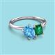 3 - Nadya Pear Shape Blue Topaz & Emerald Shape Emerald 2 Stone Duo Ring 