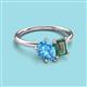 3 - Nadya Pear Shape Blue Topaz & Emerald Shape Lab Created Alexandrite 2 Stone Duo Ring 