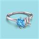 3 - Nadya Pear Shape Blue Topaz & Emerald Shape Forever Brilliant Moissanite 2 Stone Duo Ring 