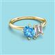 3 - Nadya Pear Shape Blue Topaz & Emerald Shape Forever One Moissanite 2 Stone Duo Ring 