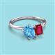 3 - Nadya Pear Shape Blue Topaz & Emerald Shape Ruby 2 Stone Duo Ring 