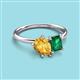 3 - Nadya Pear Shape Citrine & Emerald Shape Emerald 2 Stone Duo Ring 