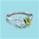 3 - Nadya Pear Shape Aquamarine & Emerald Shape Peridot 2 Stone Duo Ring 