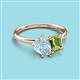 3 - Nadya Pear Shape Aquamarine & Emerald Shape Peridot 2 Stone Duo Ring 
