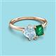 3 - Nadya Pear Shape Aquamarine & Emerald Shape Emerald 2 Stone Duo Ring 
