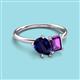 3 - Nadya Pear Shape Lab Created Blue Sapphire & Emerald Shape Amethyst 2 Stone Duo Ring 