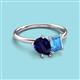 3 - Nadya Pear Shape Lab Created Blue Sapphire & Emerald Shape Blue Topaz 2 Stone Duo Ring 