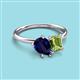 3 - Nadya Pear Shape Lab Created Blue Sapphire & Emerald Shape Peridot 2 Stone Duo Ring 