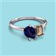 3 - Nadya Pear Shape Lab Created Blue Sapphire & Emerald Shape Smoky Quartz 2 Stone Duo Ring 