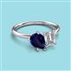 3 - Nadya Pear Shape Lab Created Blue Sapphire & Emerald Shape Forever Brilliant Moissanite 2 Stone Duo Ring 