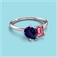 3 - Nadya Pear Shape Lab Created Blue Sapphire & Emerald Shape Pink Tourmaline 2 Stone Duo Ring 