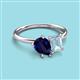 3 - Nadya Pear Shape Lab Created Blue Sapphire & Emerald Shape Aquamarine 2 Stone Duo Ring 