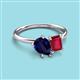 3 - Nadya Pear Shape Lab Created Blue Sapphire & Emerald Shape Ruby 2 Stone Duo Ring 