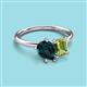 3 - Nadya Pear Shape London Blue Topaz & Emerald Shape Peridot 2 Stone Duo Ring 