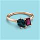 3 - Nadya Pear Shape London Blue Topaz & Emerald Shape Rhodolite Garnet 2 Stone Duo Ring 