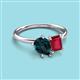 3 - Nadya Pear Shape London Blue Topaz & Emerald Shape Ruby 2 Stone Duo Ring 