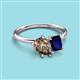 3 - Nadya Pear Shape Smoky Quartz & Emerald Shape Blue Sapphire 2 Stone Duo Ring 