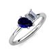 4 - Nadya Pear Shape Lab Created Blue Sapphire & Emerald Shape Forever Brilliant Moissanite 2 Stone Duo Ring 