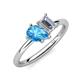 4 - Nadya Pear Shape Blue Topaz & Emerald Shape Forever Brilliant Moissanite 2 Stone Duo Ring 