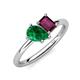4 - Nadya Pear Shape Lab Created Emerald & Emerald Shape Rhodolite Garnet 2 Stone Duo Ring 