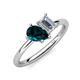 4 - Nadya Pear Shape London Blue Topaz & Emerald Shape GIA Certified Diamond 2 Stone Duo Ring 