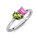 4 - Nadya Pear Shape Peridot & Emerald Shape Pink Sapphire 2 Stone Duo Ring 