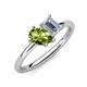 4 - Nadya Pear Shape Peridot & Emerald Shape Forever Brilliant Moissanite 2 Stone Duo Ring 
