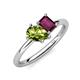 4 - Nadya Pear Shape Peridot & Emerald Shape Rhodolite Garnet 2 Stone Duo Ring 