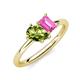 4 - Nadya Pear Shape Peridot & Emerald Shape Pink Sapphire 2 Stone Duo Ring 