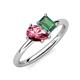 4 - Nadya Pear Shape Pink Tourmaline & Emerald Shape Lab Created Alexandrite 2 Stone Duo Ring 