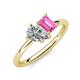 4 - Nadya Pear Shape Forever Brilliant Moissanite & Emerald Shape Pink Sapphire 2 Stone Duo Ring 