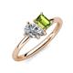 4 - Nadya Pear Shape Forever Brilliant Moissanite & Emerald Shape Peridot 2 Stone Duo Ring 
