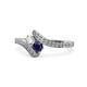 1 - Eleni Round Lab Grown Diamond and Blue Sapphire with Side Diamonds Bypass Ring 