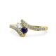 Eleni Round Lab Grown Diamond and Blue Sapphire with Side Diamonds Bypass Ring 