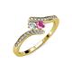 4 - Eleni Round Lab Grown Diamond and Pink Sapphire with Side Diamonds Bypass Ring 