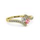 3 - Eleni Round Lab Grown Diamond and Pink Tourmaline with Side Diamonds Bypass Ring 