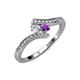 4 - Eleni Round Lab Grown Diamond and Amethyst with Side Diamonds Bypass Ring 